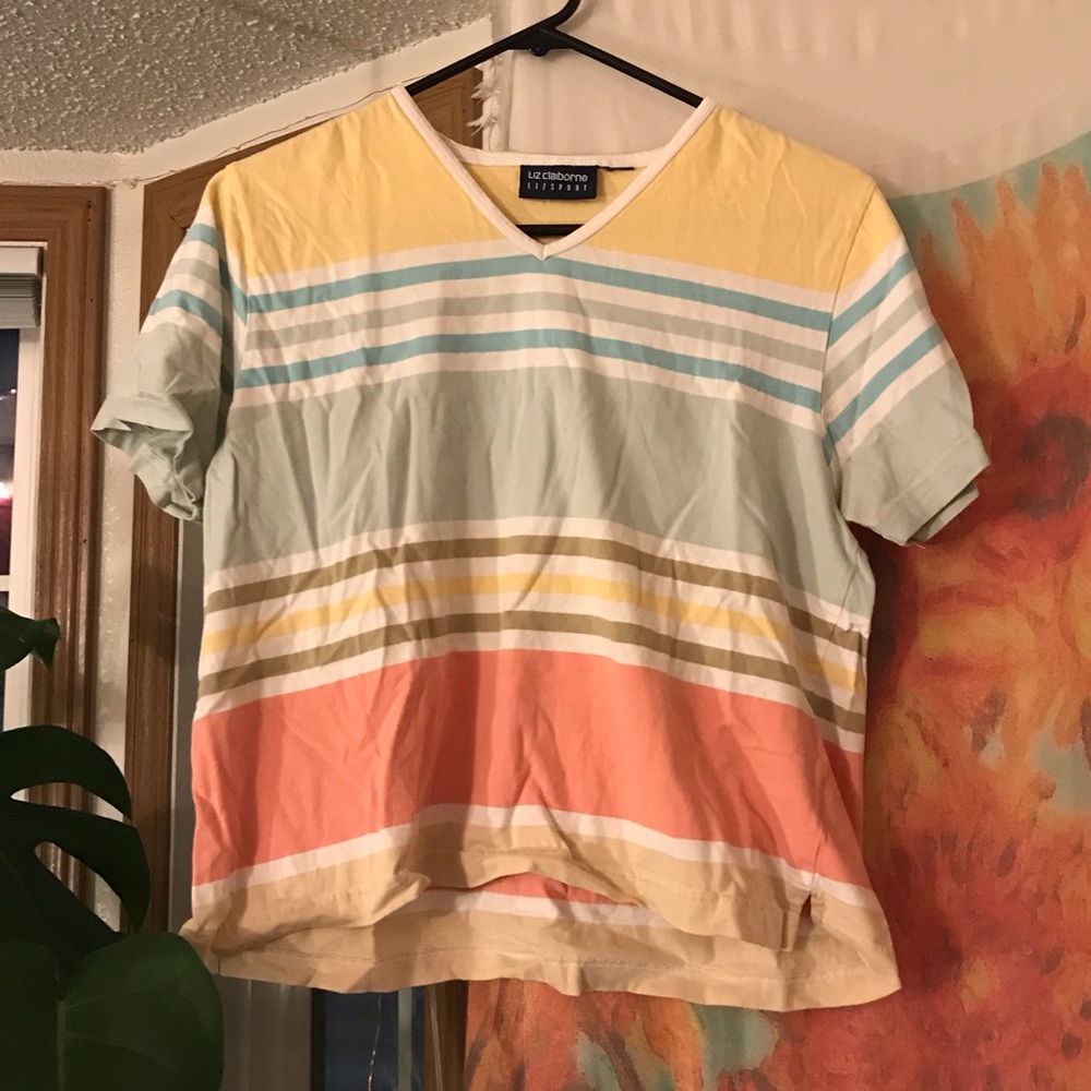 Liz Claiborne 80’s-90’s Style Striped V Neck